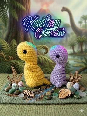 Pair Of Handmade Crochet Dinosaurs In Lavender And Yellow